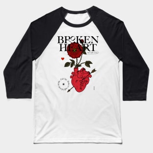 Red heart with red flower and quote Broken heart Baseball T-Shirt